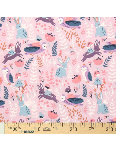 Cotton poplin fabric - Purple and pink woodland fairies