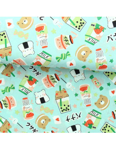 Cotton poplin fabric - Green and red Moumo