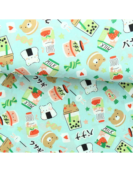 Cotton poplin fabric - Green and red Moumo