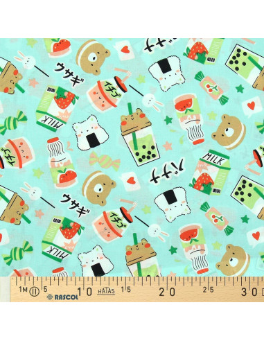 Cotton poplin fabric - Green and red Moumo