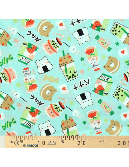 Cotton poplin fabric - Green and red Moumo