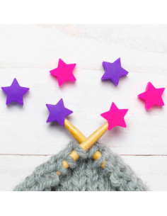 Stitch stoppers for knitting needles - Pink and purple stars