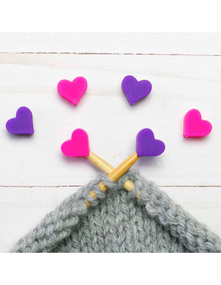 Stitch stoppers for knitting needles - Pink and purple hearts