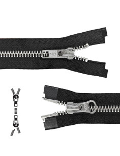 80 cm separable metal zipper - Black with silver mesh
