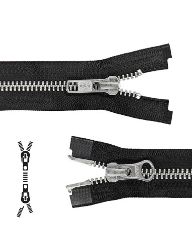 80 cm separable metal zipper - Black with silver mesh