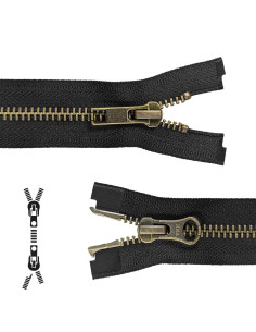 80 cm separable metal zipper - Black with bronze mesh