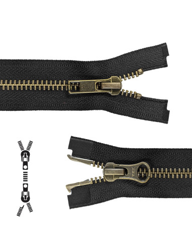 80 cm separable metal zipper - Black with bronze mesh
