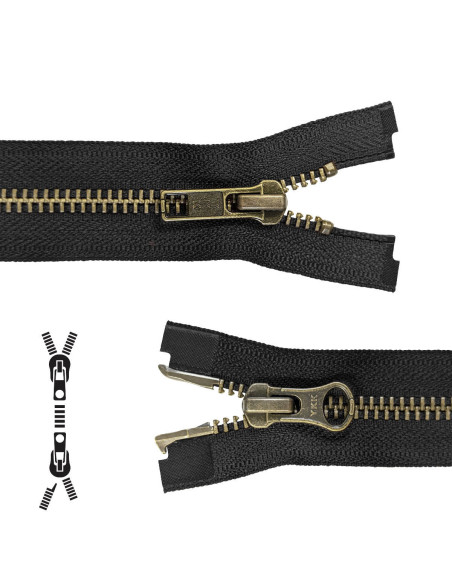 80 cm separable metal zipper - Black with bronze mesh