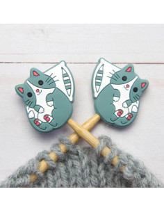 Stitch stoppers for knitting needles - Cat and pillow