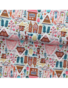 Cotton poplin fabric - Hancel gray and pink