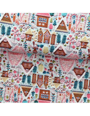 Cotton poplin fabric - Hancel gray and pink