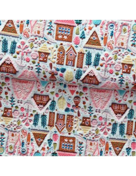 Cotton poplin fabric - Hancel gray and pink