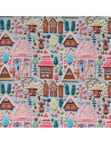 Cotton poplin fabric - Hancel gray and pink