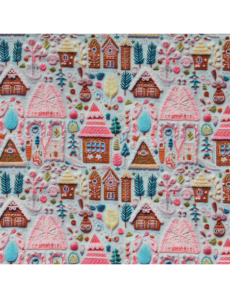 Cotton poplin fabric - Hancel gray and pink