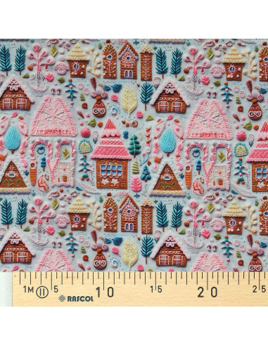 Cotton poplin fabric - Hancel gray and pink