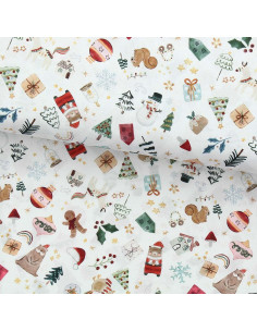 Cotton poplin fabric - Visby white and red