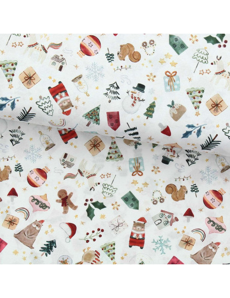 Cotton poplin fabric - Visby white and red