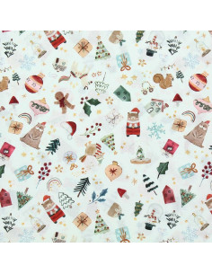Cotton poplin fabric - Visby white and red 2