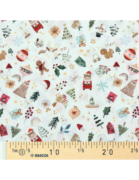 Cotton poplin fabric - Visby white and red