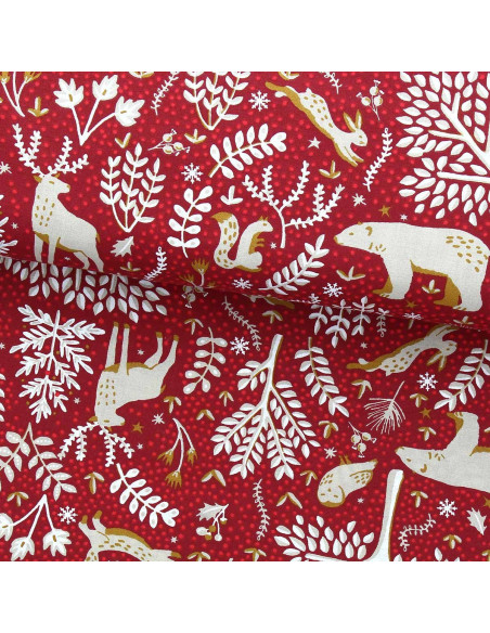 Cotton poplin fabric - Rovalia red and beige