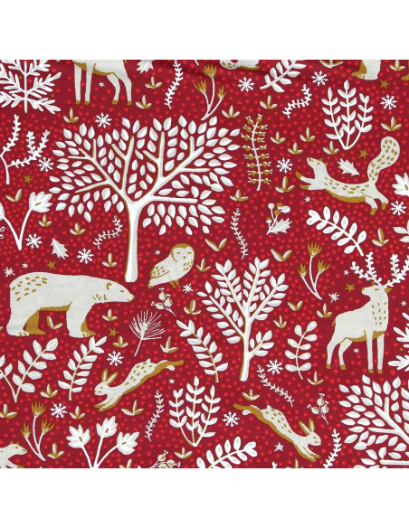 Cotton poplin fabric - Rovalia red and beige