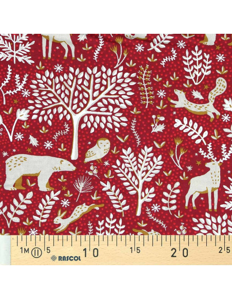 Cotton poplin fabric - Rovalia red and beige