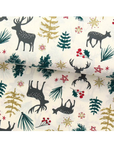 Cotton poplin fabric - Ecru and red Aggrim