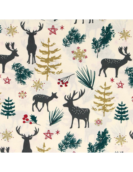 Cotton poplin fabric - Ecru and red Aggrim