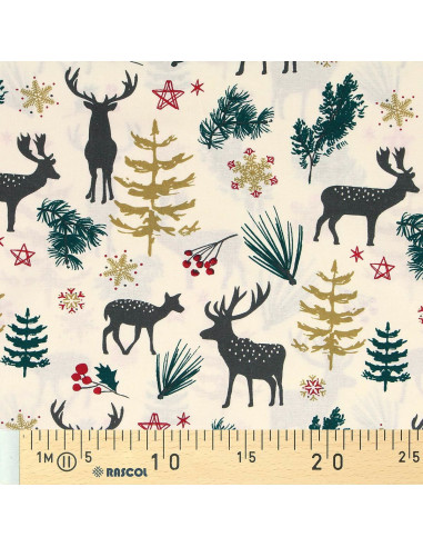 Cotton poplin fabric - Ecru and red Aggrim