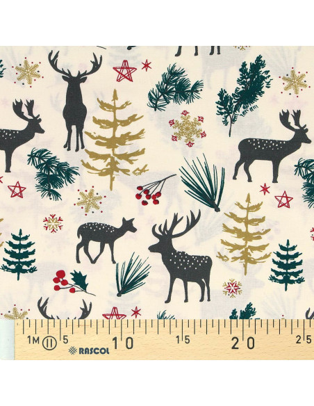 Cotton poplin fabric - Ecru and red Aggrim