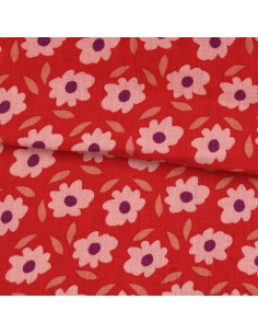 Printed double gauze fabric - Floli red and purple
