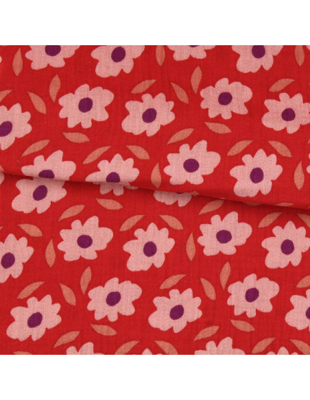 Printed double gauze fabric - Floli red and purple