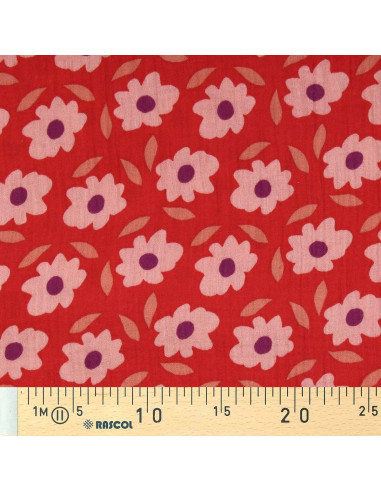 Printed double gauze fabric - Floli red and purple