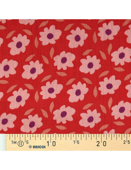 Printed double gauze fabric - Floli red and purple