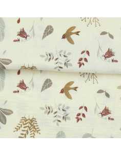Double gauze printed fabric - Elisa ecru and gray