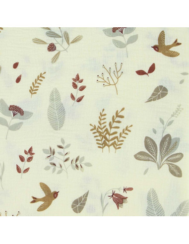 Double gauze printed fabric - Elisa ecru and gray