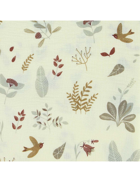 Double gauze printed fabric - Elisa ecru and gray