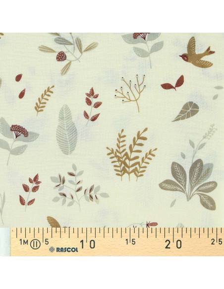 Double gauze printed fabric - Elisa ecru and gray