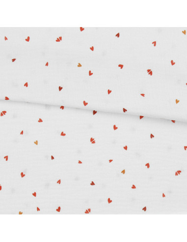 Double gauze fabric printed - Coreo white and red