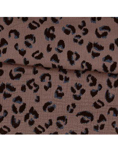 Double gauze printed fabric - Taupe fawn and black