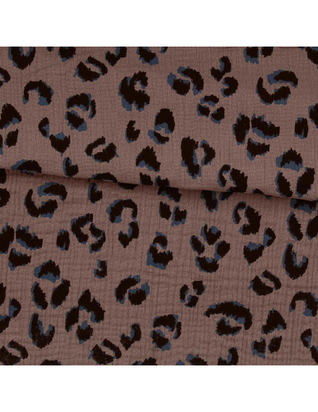 Double gauze printed fabric - Taupe fawn and black
