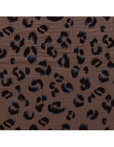 Double gauze printed fabric - Taupe fawn and black
