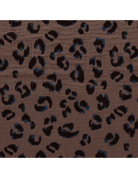 Double gauze printed fabric - Taupe fawn and black