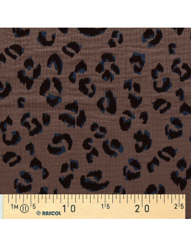 Double gauze printed fabric - Taupe fawn and black