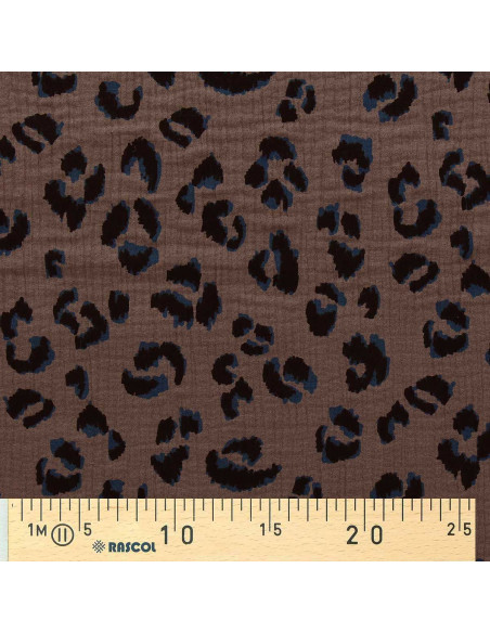 Double gauze printed fabric - Taupe fawn and black