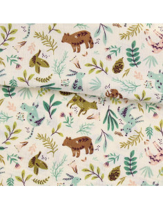 Double gauze fabric printed - Anifolk ecru and green