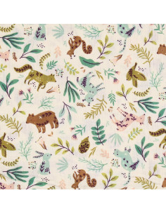 Double gauze fabric printed - Anifolk ecru and green 2