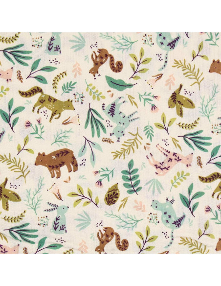 Double gauze fabric printed - Anifolk ecru and green