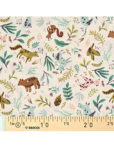 Double gauze fabric printed - Anifolk ecru and green