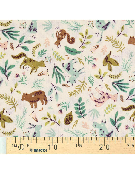 Double gauze fabric printed - Anifolk ecru and green
